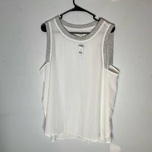 LOU & GREY White with Gray Trim Sleeveless Polyester Top Size XL NWT